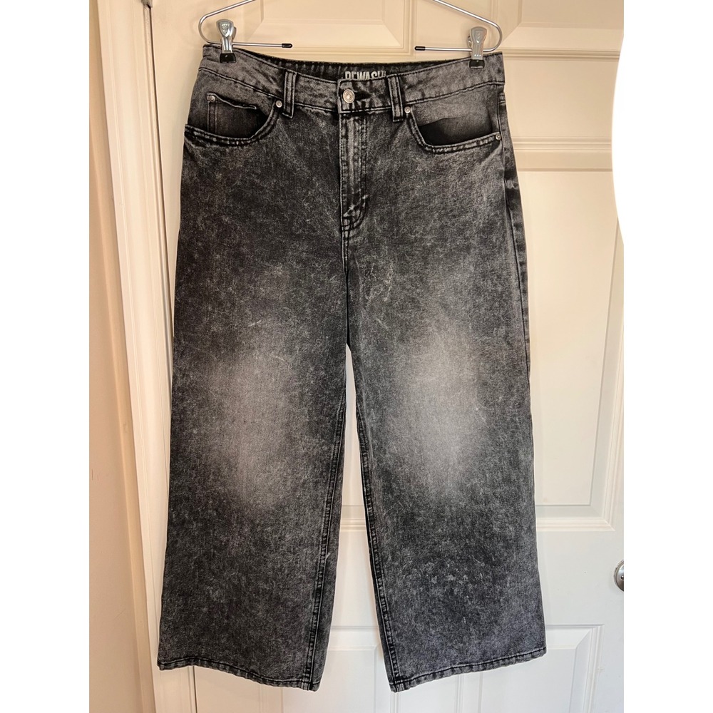 REWASH Wide Leg High Rise Super Baggy Cropped Acid Wash Black Size 9 or 29